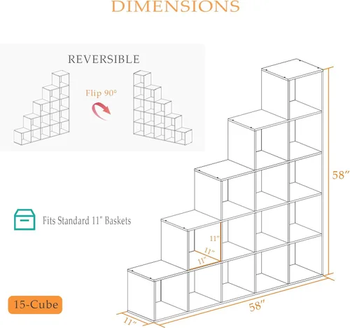 Miniatura 2 de OSCHF Estantería de almacenamiento en forma de cubo escalera, estante esquinero de 5 niveles en forma de L, organizador reversible de 15 cubos