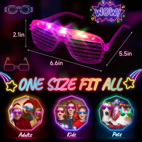 Miniatura 5 de HONLYNE 105 lentes LED, que brillan en la oscuridad, suministros de fiesta, anteojos iluminados para niños y adultos, gafas de neón intermitentes