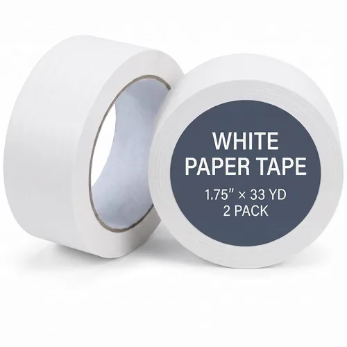TEHAUX 2 rollos de cinta de papel kraft, cinta de embalaje de papel blanco, 1.772 in x 98.4 ft, grabable, sin recubrimiento, mate y autoadhesivo,