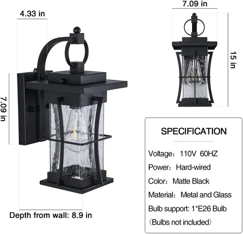 Miniatura 2 de Accesorios de iluminación para exteriores, montaje en pared, 1 luz de 15 pulgadas de alto, luz exterior del atardecer al amanecer para casa, farol
