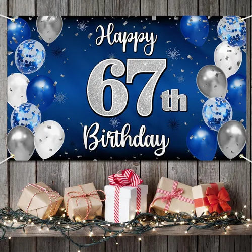 Miniatura 349 de Decoración de feliz cumpleaños 35, globo azul y plateado de 35 años, cartel grande de telón de fondo de cumpleaños, suministros para fiesta de 35th