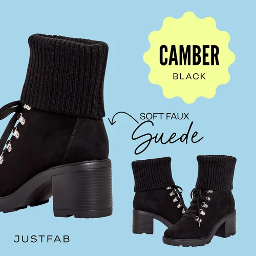 Miniatura 2 de JustFab Camber Botas de combate con cordones para mujer, gamuza sintética y ribete de suéter