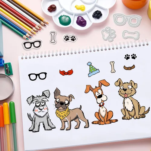 Miniatura 4 de GLOBLELAND Sellos transparentes de silicona para perros cómicos de corte de animales de metal, plantillas para manualidades de pintura de PET