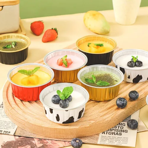Miniatura 7 de Mini tazas de papel de aluminio para hornear cupcakes con tapas (40 piezas, 5 oz), forros redondos de papel de aluminio para cupcakes, moldes
