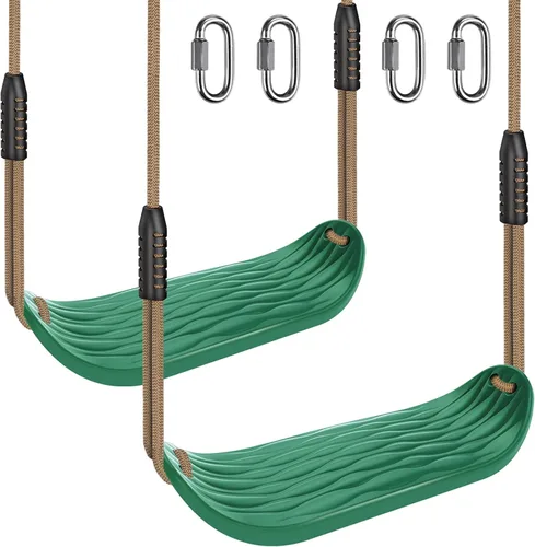 Miniatura 14 de SELEWARE Asiento de columpio de plástico, juego de columpio antideslizante para árbol con cuerda ajustable y 4 mosquetones, accesorios de juego