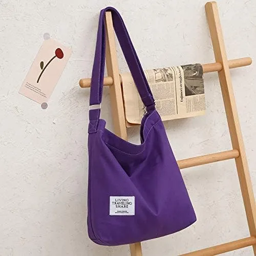 Miniatura 3 de Covelin - Bolsa de hombro informal de lona para mujer, estilo bohemio y retro, bolsa de mano, bolso cruzado, tamaño grande