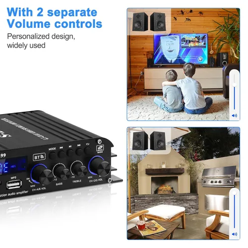 Miniatura 5 de Amplificador de potencia de audio para altavoces domésticos -S-299 Bluetooth 5.0 amplificador de potencia 4.1 canales RMS 40Wx4 Subwoofer AMP DC