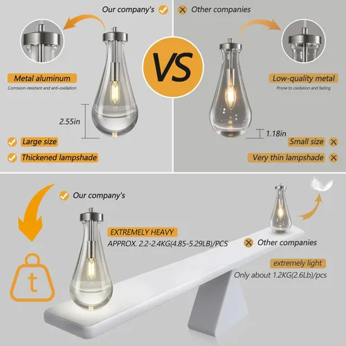 Miniatura 3 de Luces colgantes de gota de lluvia, lámparas colgantes de níquel en forma de lágrima para isla de cocina, lámparas colgantes de cristal sólido