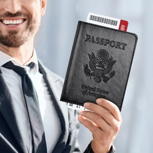Miniatura 6 de Combo de tarjetero para pasaporte y vacuna, soporte para pasaporte con ranura para tarjeta de vacuna, cartera para pasaporte, funda para pasaporte