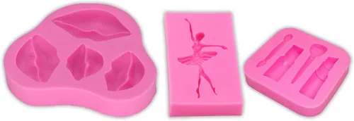 Miniatura 3 de 3pc chica bailarina, herramientas de maquillaje, labios boca silicona chocolate molde pastel decoración herramientas Fondant Sugarcraft moldes