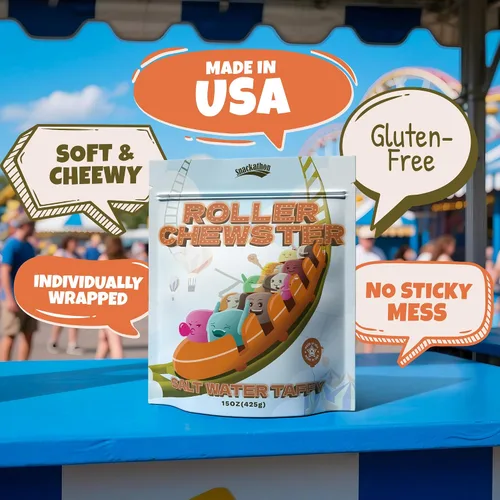 Miniatura 4 de Snackathon Mezcla Surtida de Taffy de Agua Salada – Edición Roller Chewster, Variedad de Carnaval de 10 Sabores, Dulces Gourmet Suaves y Masticables