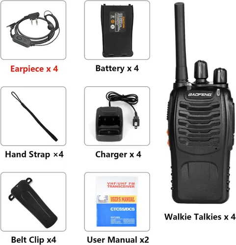Miniatura 7 de BAOFENG Walkie Talkies para adultos 888S - Radios bidireccionales recargables de largo alcance con auriculares, radio FRS portátil de mano