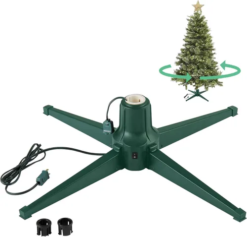 Home Heritage Soporte giratorio para árbol de Navidad de 360°, base de metal resistente verde para árboles de hasta 7.5 pies de alto, accesorio de