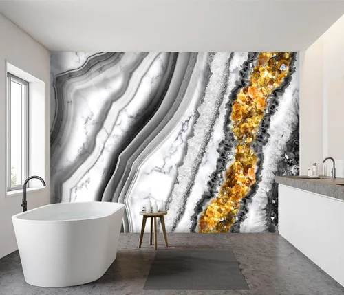 Miniatura 3 de Papel tapiz de tela mármol negro y dorado para sala de estar, arte abstracto, dormitorio, baño, mural de pared grande - 160 x 108 pulgadas
