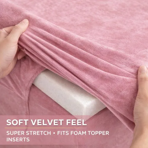 Miniatura 4 de Funda de terciopelo rosa para mesa de masaje, cama elástica para pestañas y mesa de masaje con corte de pierna y bolsillo, se adapta a mesas de 72 a