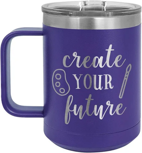 Miniatura 14 de CREATE YOUR FUTURE Negro 15 oz Taza de café w/Slide Tapa superior Taza de café de viaje aislada Ideas de regalos de cumpleaños o Navidad