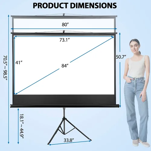 Miniatura 3 de Pantalla de proyector portátil 16:9 HD de 84 pulgadas con soporte, pantalla de trípode extraíble manual sin arrugas con bolsa de transporte