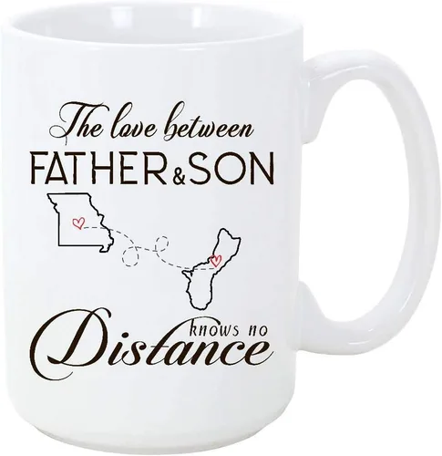 Fathers Day Gift From My Son Mug - The Love Between Father And Son Knows No Distance! Long Distance Mug Missouri Guam, State To State Daddy Son MO