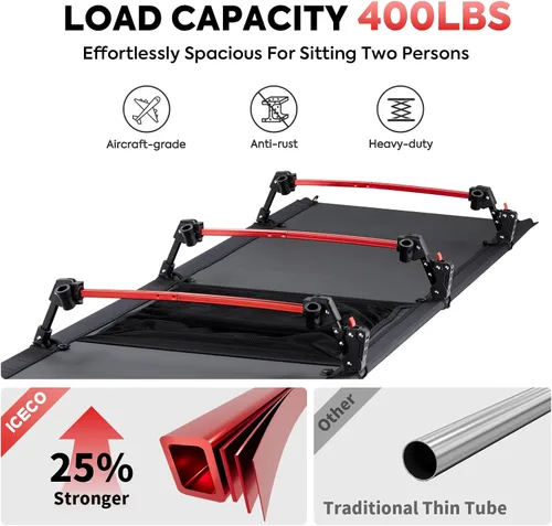 Miniatura 2 de ICECO Catre de campamento XL para adultos, cama portátil, cama plegable ultra estable, soporta 400 libras, ideal para tienda de campaña, al aire