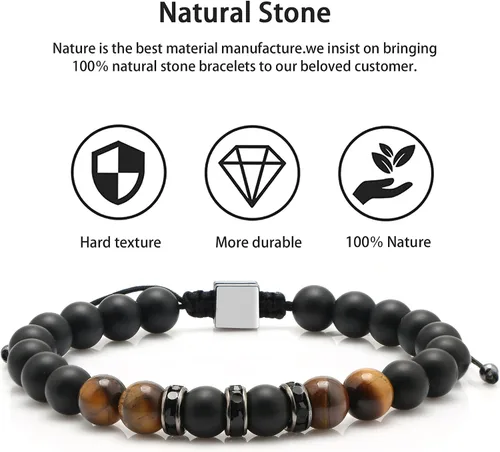 Miniatura 6 de JoycuFF Pulsera de ojo de tigre para hombre, regalo de aniversario, cumpleaños, día del padre, regalo de Navidad para novio, papá, hijo, esposo