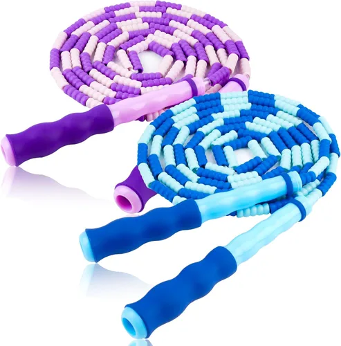 Jump Rope for Kids, Adjustable Jump Ropes for 4 5 6 7 8 10 12, Tangle Free Jumping Rope Age 8-12, Segmented Soft Beaded Skipping Rope for Women Azul