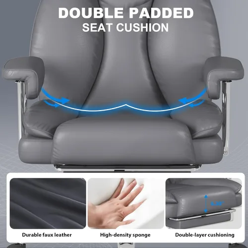 Miniatura 4 de Silla de oficina grande y alta, asiento ancho de 500 libras, silla de oficina ergonómica ejecutiva con reposapiés retráctil y brazos acolchados