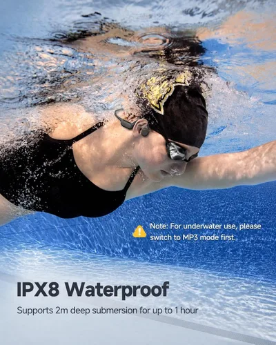 Miniatura 2 de PSIER Auriculares de conducción ósea IPX8 impermeables para natación, auriculares abiertos con modo MP3, memoria de 32 GB, hasta 8 horas de Negro