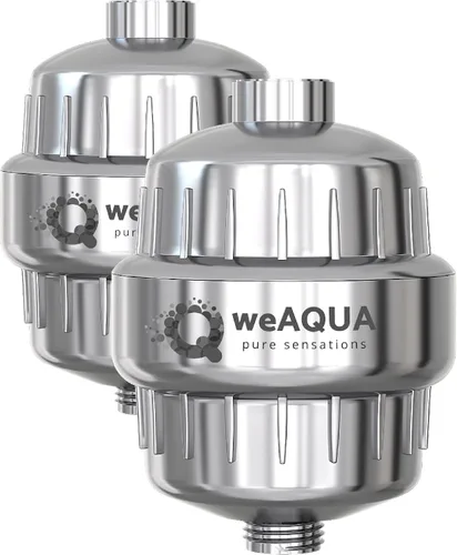 WeAQUA Filtros de Ducha de Servicio Pesado Familiar Paquete de 2 – 99% de Eliminación para Agua Dura, Cloro, Fluoruro, Metales Pesados, Micro-vida,