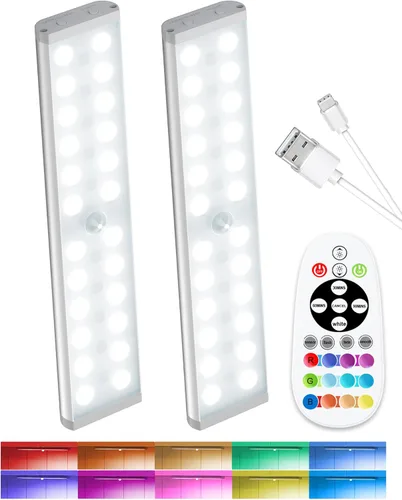 SZOKLED Luces nocturnas con sensor de movimiento, 58 LED RGB para debajo del gabinete, iluminación inalámbrica, 1100 mAh recargable debajo del