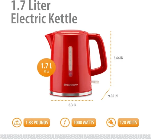 Miniatura 2 de Toastmaster Hervidor eléctrico de 1,7 litros, hervidor de té y café, calentador de agua eléctrico, calentador de agua inalámbrico, caldera de agua