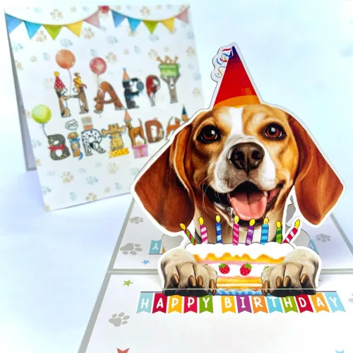 Miniatura 2 de Tarjeta de cumpleaños de perro Beagle 3D emergente – Felicitación de feliz cumpleaños para los amantes de los perros – Tarjeta desplegable