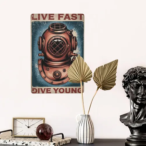 Miniatura 5 de Placa de pared retro para buceo, arte metálico de 8 x 12 pulgadas, diseño de aventura oceánica para casa de playa, sala de piscina y decoración