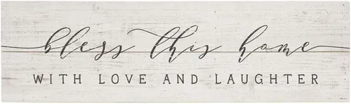 Simply Said, INC Pizarras vintage con texto en inglés "Bless This Home with Love and Laughter", decoración rústica de madera para pared o estante de