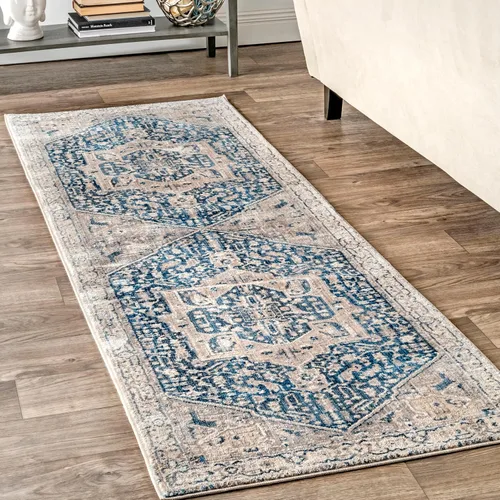 nuLOOM Harriet Alfombra de Área Vintage con Medallón y Flecos - Alfombra de Pasillo 2x8 Alfombra Tradicional Gris/Multicolor para Sala de Estar