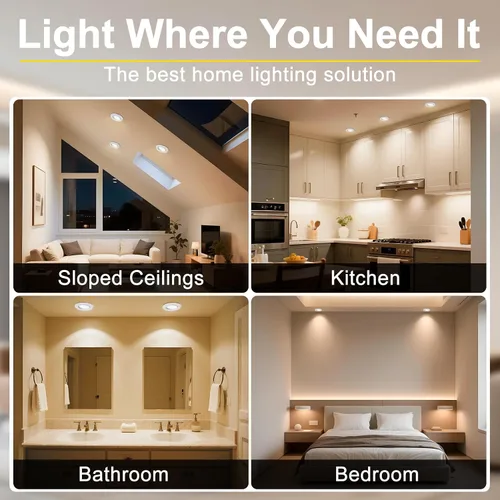 Miniatura 7 de Lightdot - Paquete de 6 luces LED empotrables con rótula de 6 pulgadas, ajustable 360°+90°, temperatura de color de 3CCT seleccionable y regulable