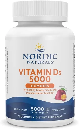 Nordic Naturals Gomitas de vitamina D3 5000, maracuyá - 30 gomitas - Apoyo para huesos saludables, estado de ánimo y sistema inmunológico -
