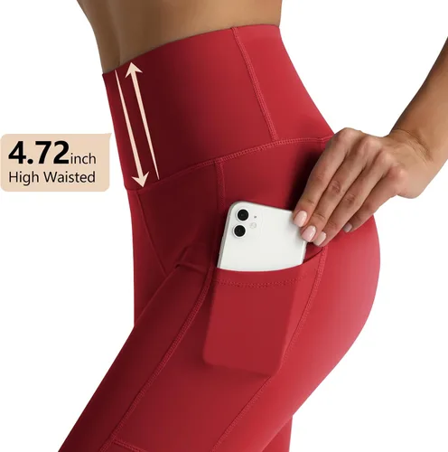 Miniatura 4 de RIMLESS 7 Leggings para mujer con bolsillos de cintura alta, pantalones de yoga de algodón para entrenamiento, correr, atletismo, pantalones capri