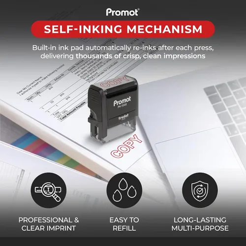 Miniatura 3 de Promot Sello de Copia Autoentintado de Goma - Sello Copia Recargable - Sellos de Negocio, Contabilidad, Pedidos, Trabajo, Sellos de Oficina - Tinta