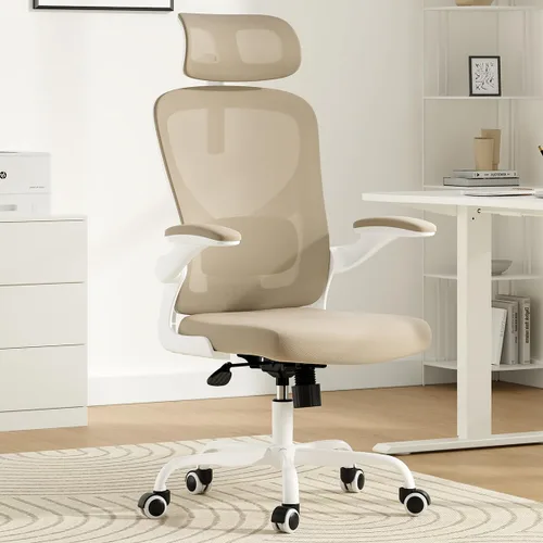 Miniatura 11 de Silla de oficina ergonómica, silla de escritorio giratoria de malla con respaldo alto, soporte lumbar ajustable, reposacabezas y reposabrazos Negro