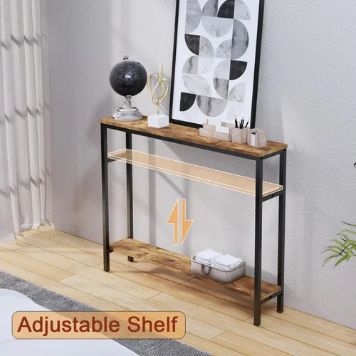 Miniatura 4 de Timberer Mesa consola estrecha, mesa de sofá de 39.4 pulgadas con estante ajustable, mesa larga delgada de 2 niveles para pasillo, entrada, sala