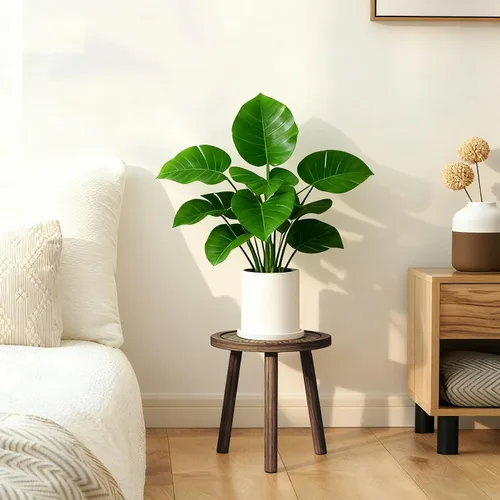 Miniatura 5 de Paquete de 3 soportes para plantas de interior y exterior, estilo moderno de mediados del siglo, taburete para plantas de madera, porta macetas