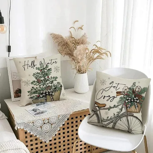 Miniatura 7 de Hello Winter Vibes - Juego de 4 fundas de almohada decorativas verdes de 20 x 20 pulgadas, ponte acogedora para bicicleta, árbol de Navidad, copos