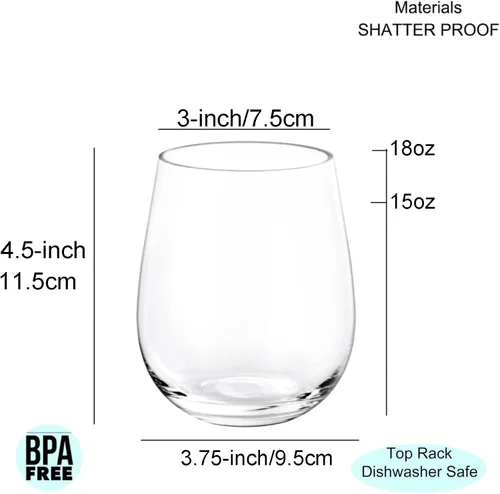 Miniatura 2 de KX-WARE Copas de vino acrílicas irrompibles de 18 onzas sin tallo, juego de 4 unidades transparentes
