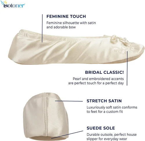 Miniatura 2 de isotoner Pantuflas de bailarina de satén para mujer con perla bordada