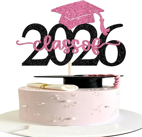 Miniatura 9 de Rsstarxi 1 paquete de decoración de pastel con purpurina para la clase de 2026, decoraciones de graduación 2026, tapa de felicitaciones