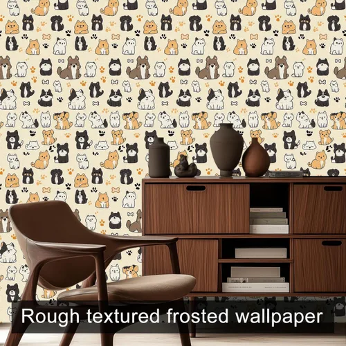 Miniatura 8 de HOMETITUTE Papel tapiz para mascotas mixto color beige, para despegar y pegar, bonito patrón de gato y perro, papel de contacto, papel de pared