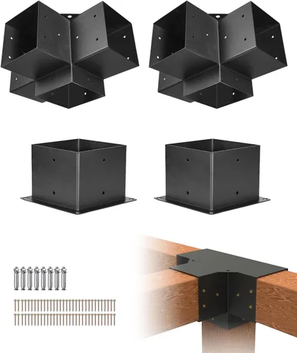 Miniatura 13 de Kit de pérgola VEVOR, soporte inclinado de 4 vías de 4x4 pulgadas para vigas de madera de 3.5x3.5 pulgadas en tamaño real, soporte de pérgola