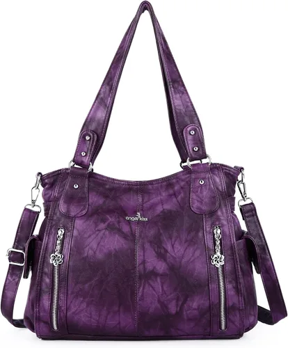 Miniatura 10 de Angel Kiss Bolsos para mujer con tiras en la parte superior, bolso estilo Hobo, bolsas de hombro espaciosas y casuales, cartera estilo Tote de PU
