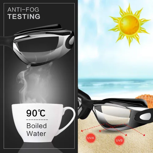 Miniatura 4 de Gafas de natación sin fugas con clip de nariz, tapones para los oídos, gorro de natación y funda para hombres y mujeres Azul lago