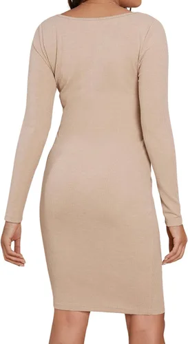 Miniatura 2 de MakeMeChic Vestido de maternidad de manga larga con cuello en V y lazo frontal para embarazo